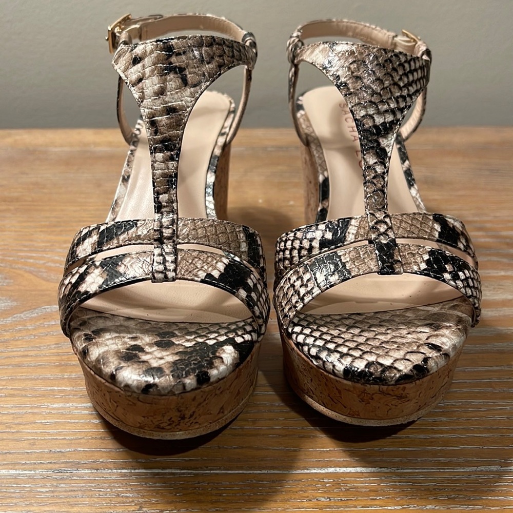 Sacha London Cork Wedge Heel Snakeskin Shoe, size 7